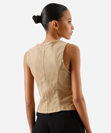 colete feminino de sarja decote redondo bege