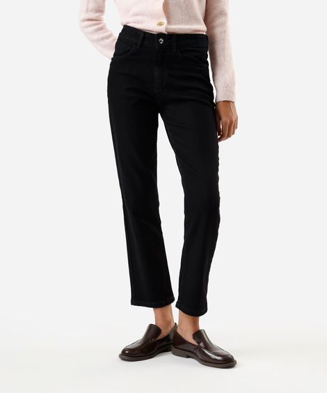 calça slim feminina jeans cintura alta preta