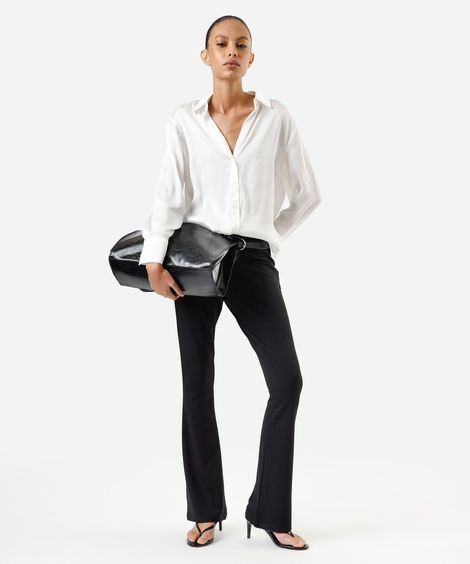 calça flare feminina com viscose cós elástico preta