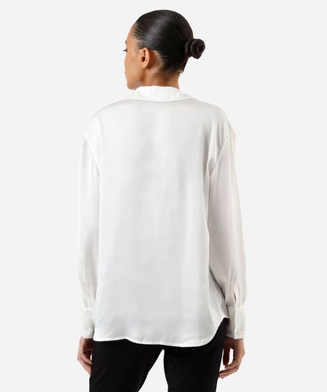 camisa feminina manga longa acetinada off white