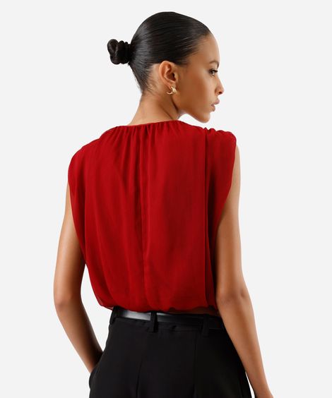 blusa balonê feminina decote cano franzida vermelha