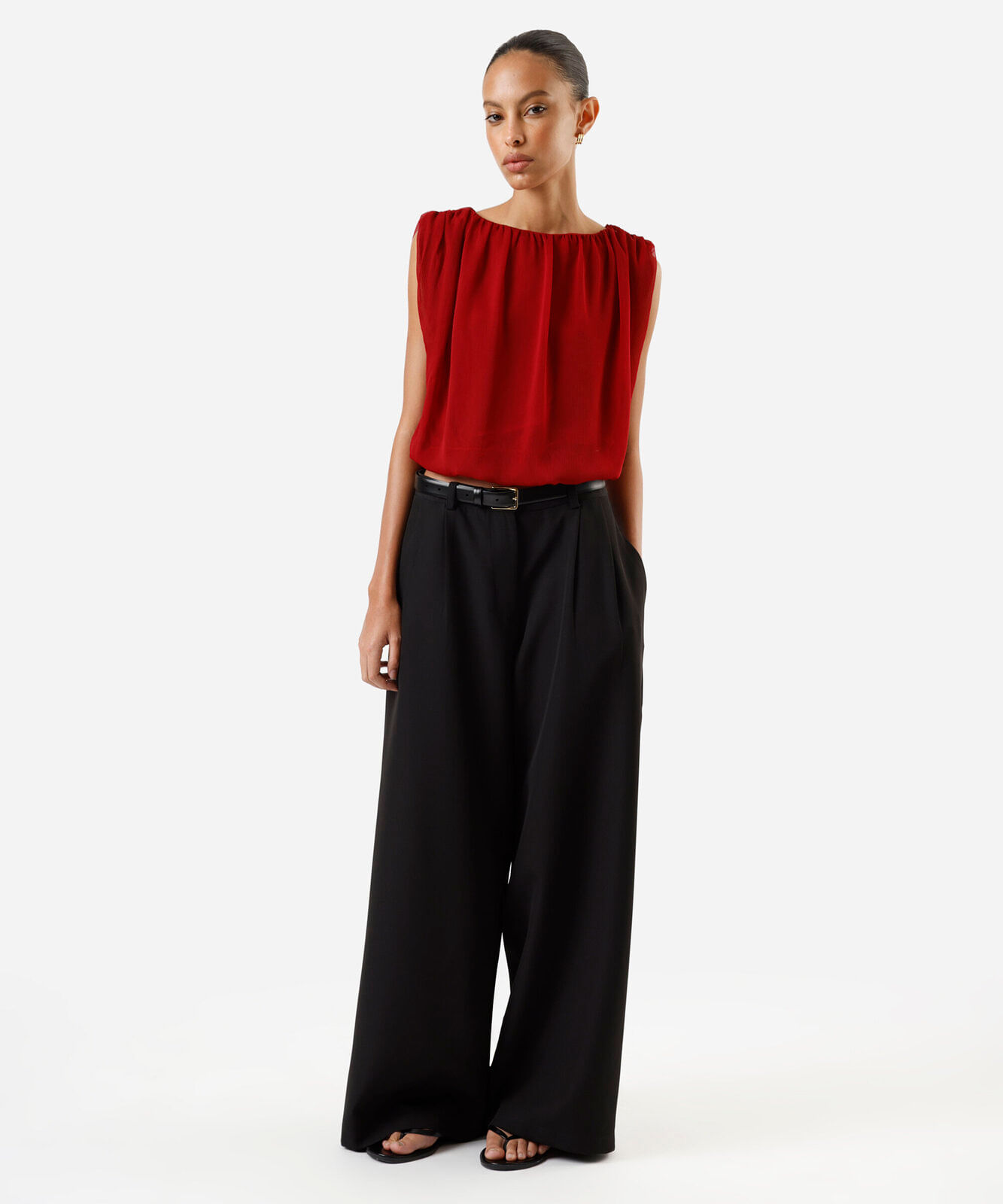 blusa balonê feminina decote cano franzida vermelha