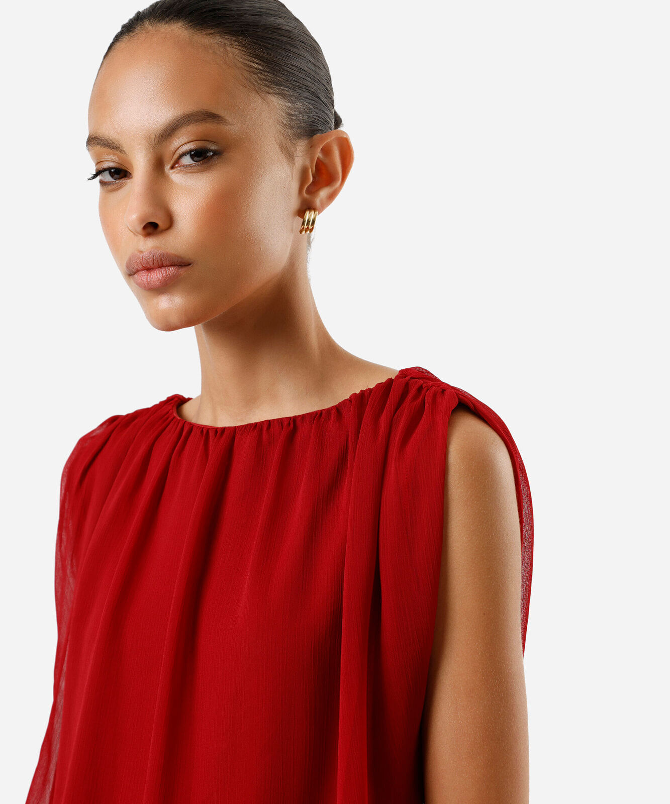 blusa balonê feminina decote cano franzida vermelha