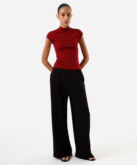 calça pantalona feminina com nervuras cintura alta preta