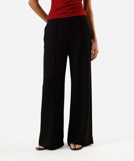 calça pantalona feminina com nervuras cintura alta preta