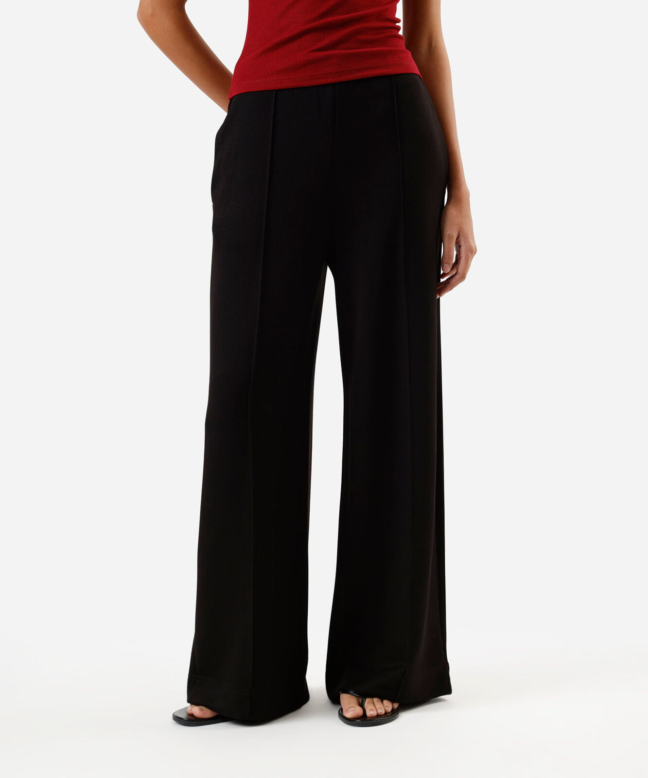 calça pantalona feminina com nervuras cintura alta preta
