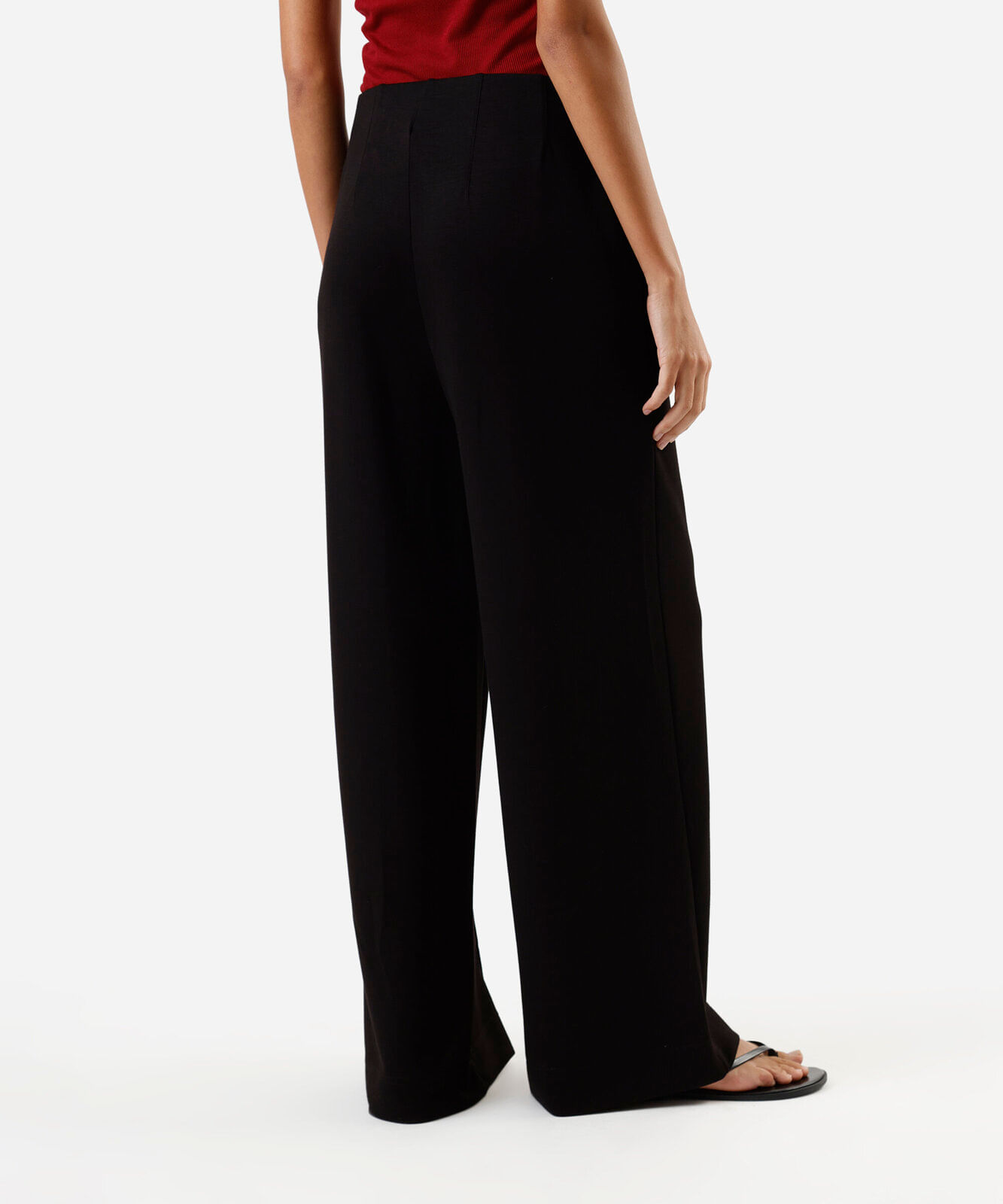 calça pantalona feminina com nervuras cintura alta preta