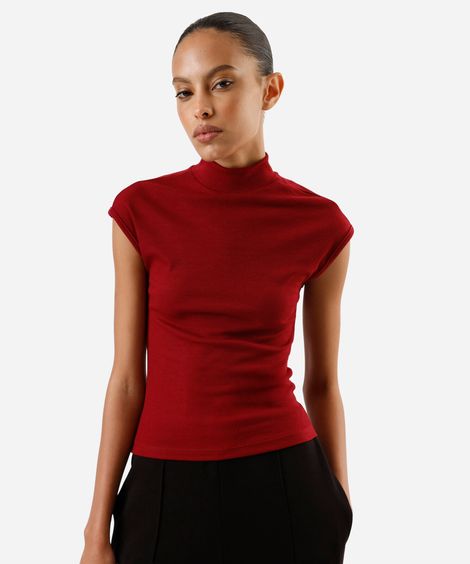 blusa muscle tee feminina gola alta canelada básica vermelha