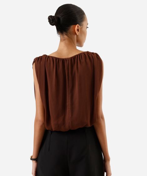 blusa balonê feminina decote cano franzida marrom