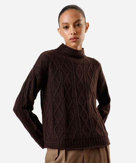 suéter feminino de tricot com lã texturizado marrom