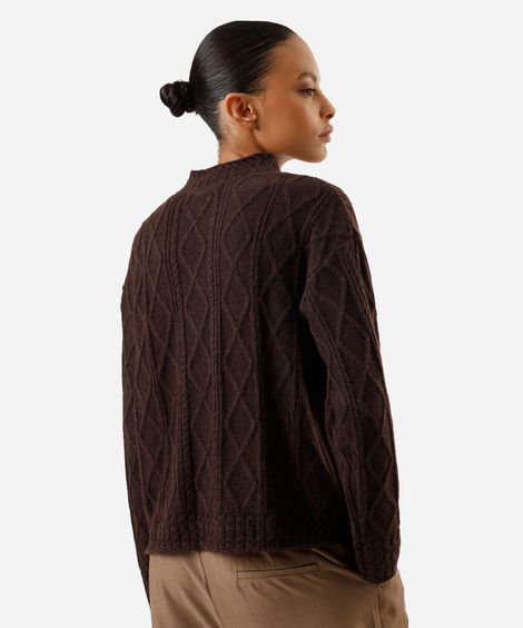suéter feminino de tricot com lã texturizado marrom