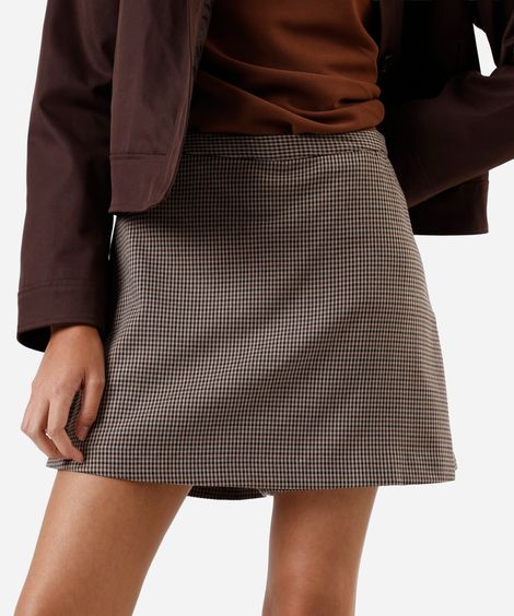 short saia de alfaiataria feminino pied de poule marrom