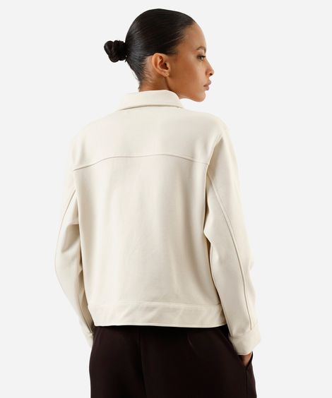 jaqueta básica feminina com bolsos texturizada bege