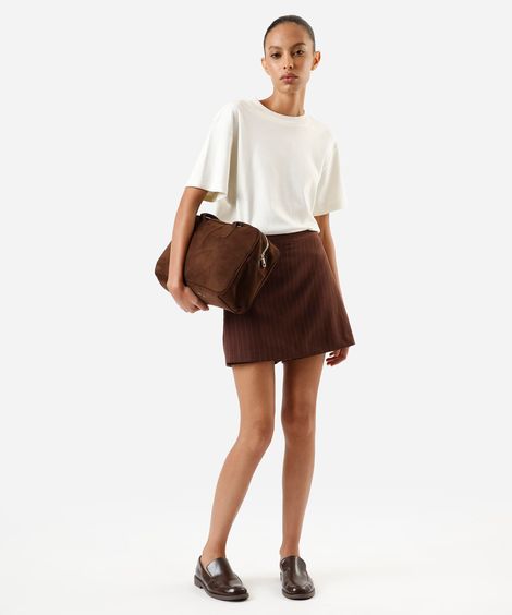 short saia de alfaiataria feminino listrado marrom