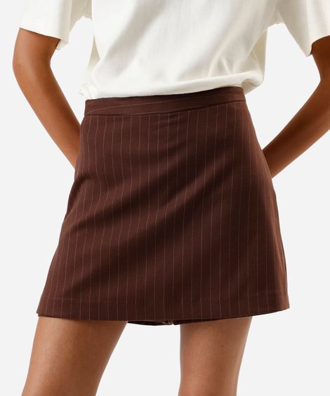 short saia de alfaiataria feminino listrado marrom