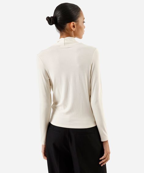 blusa feminina de viscose manga longa gola alta bege