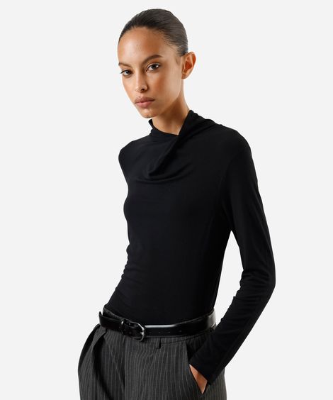 blusa feminina de viscose manga longa gola alta preta