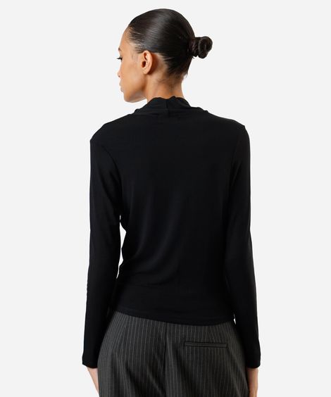 blusa feminina de viscose manga longa gola alta preta