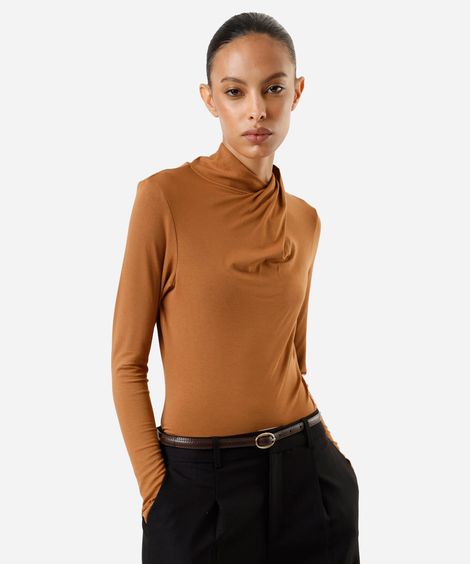 blusa feminina de viscose manga longa gola alta marrom