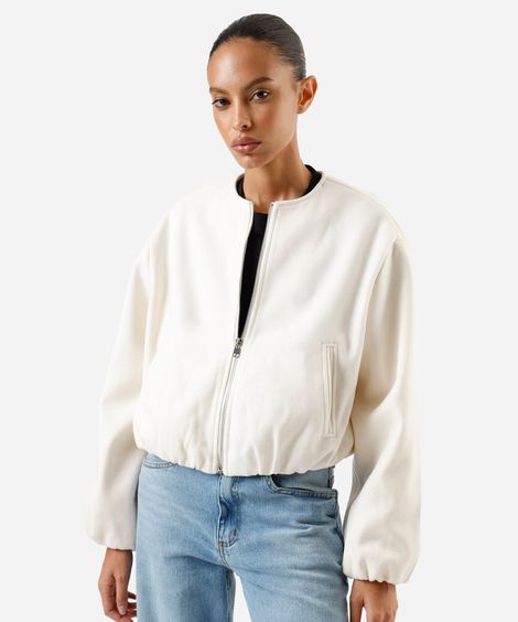 jaqueta balonê feminina texturizada bege