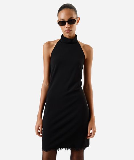 vestido curto feminino com renda frente única preto