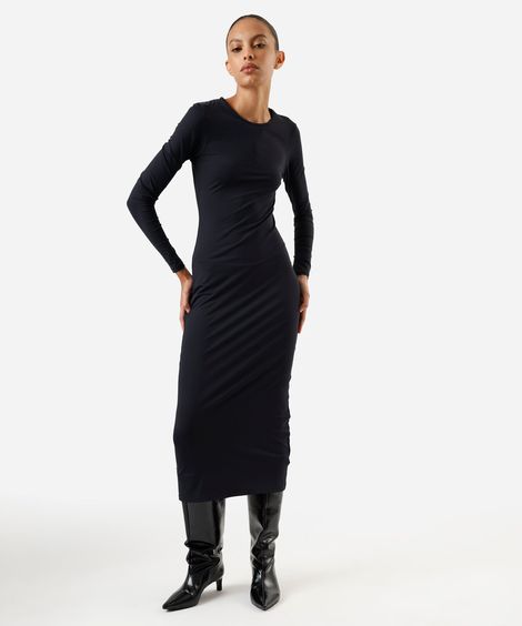 vestido midi feminino de poliamida manga longa preto