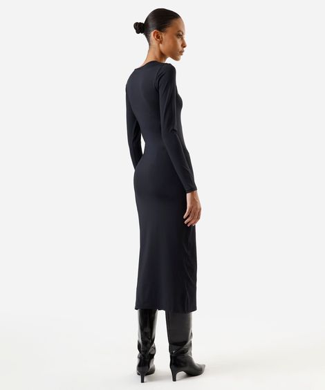 vestido midi feminino de poliamida manga longa preto