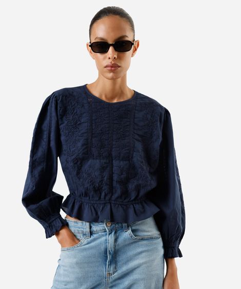 cropped de algodão com renda azul
