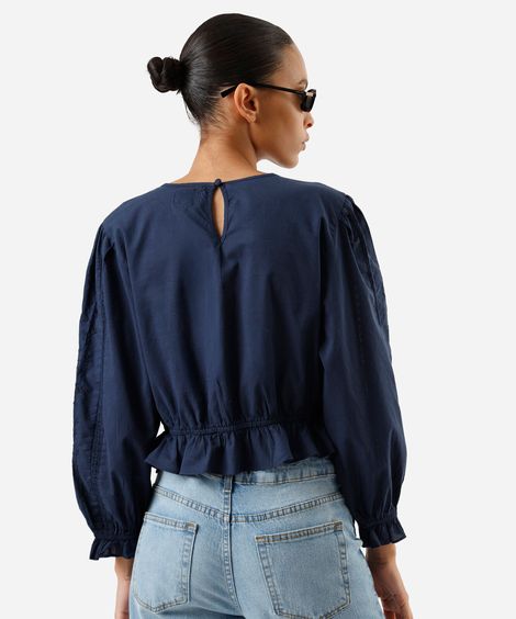 cropped de algodão com renda azul