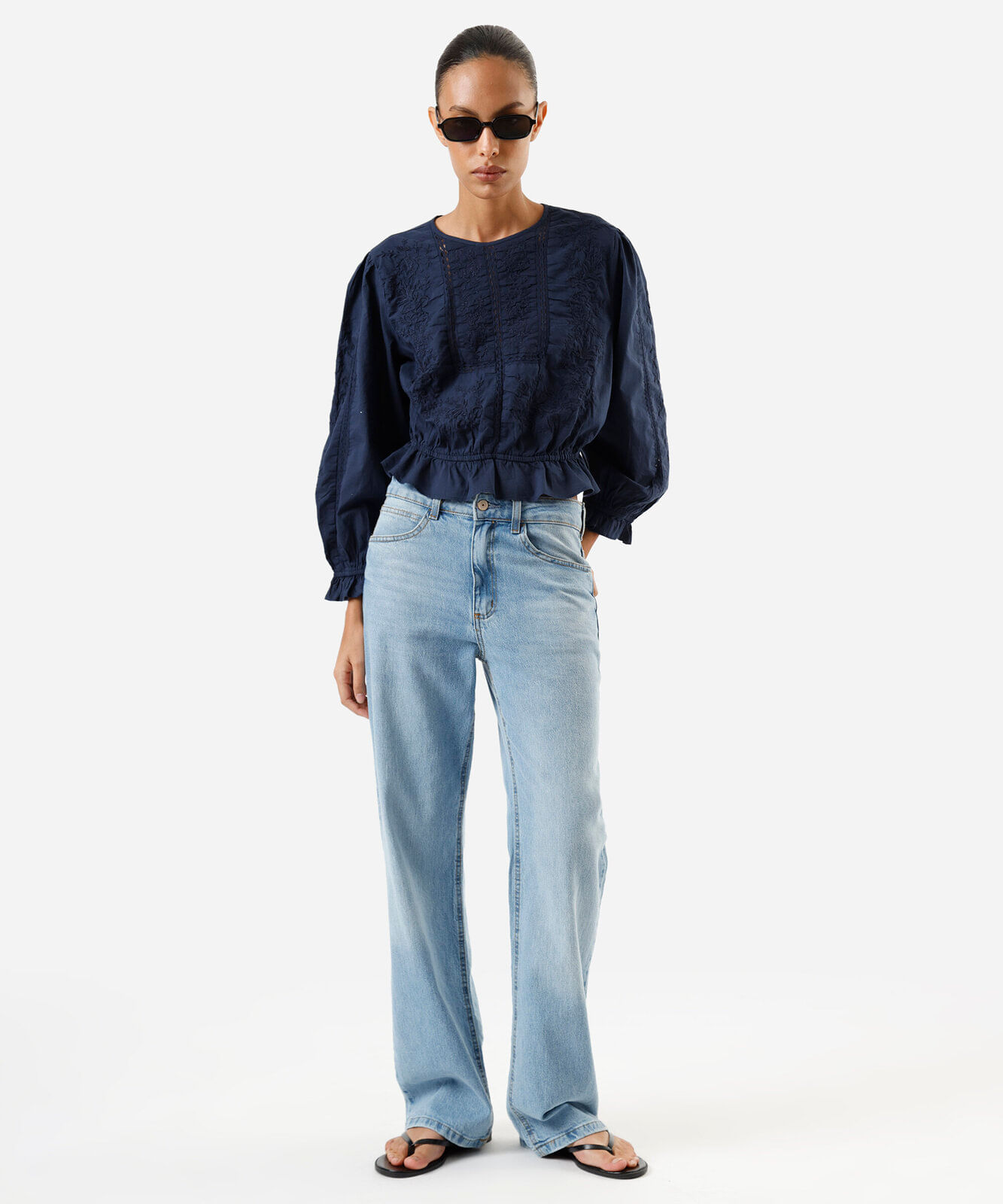 cropped de algodão com renda azul
