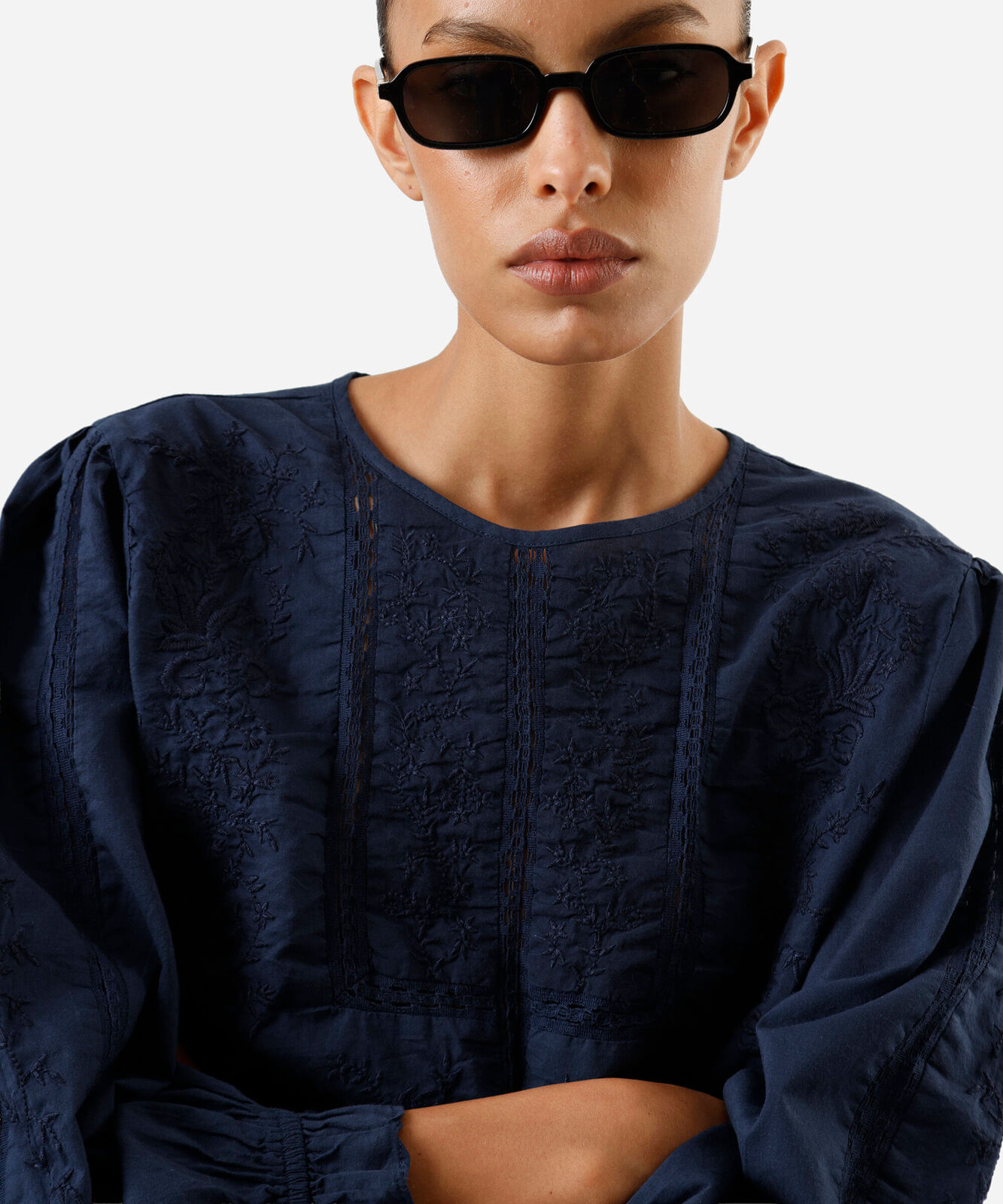 cropped de algodão com renda azul