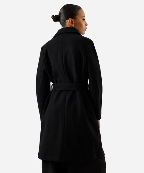casaco trench coat feminino com faixa texturizado preto