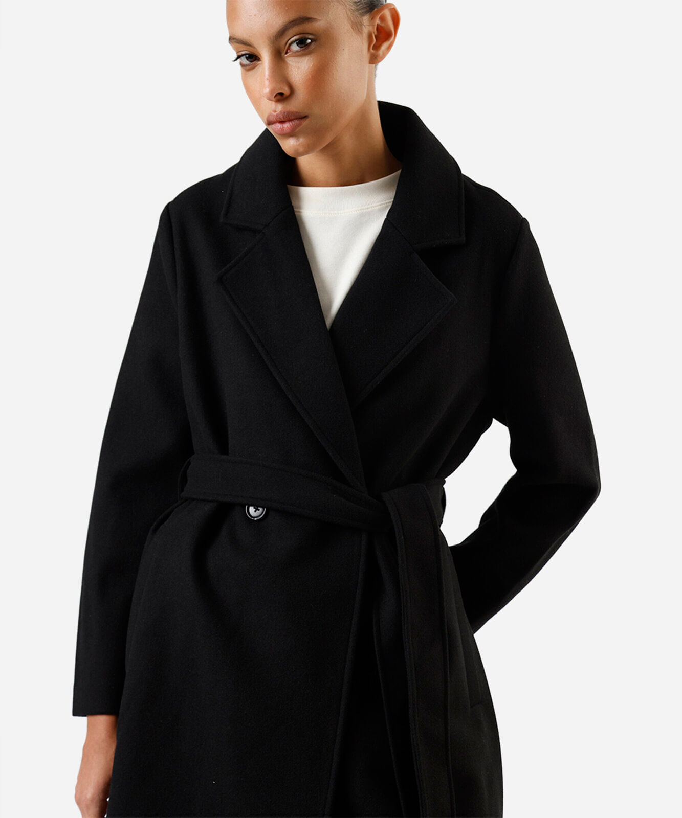 casaco trench coat feminino com faixa texturizado preto
