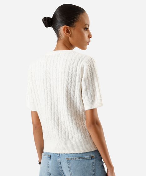 blusa feminina de tricot manga curta texturizada off white