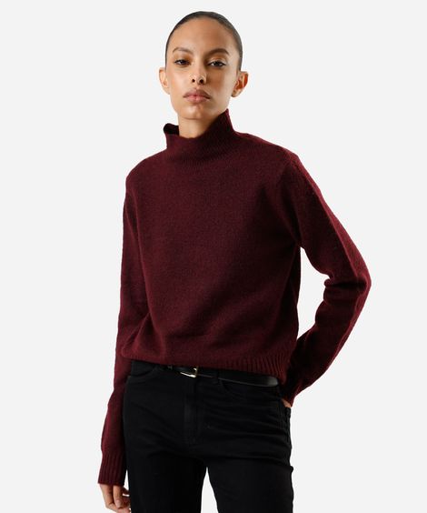 suéter feminino de tricot gola alta vinho