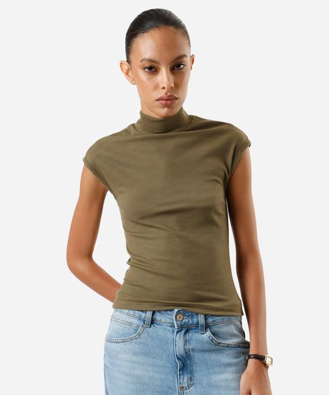 blusa muscle tee feminina gola alta canelada básica verde