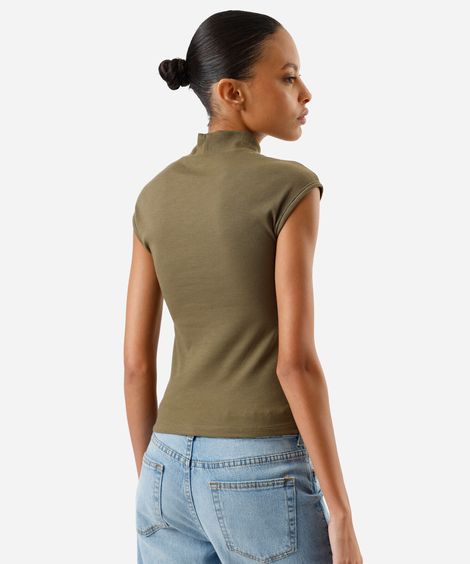 blusa muscle tee feminina gola alta canelada básica verde