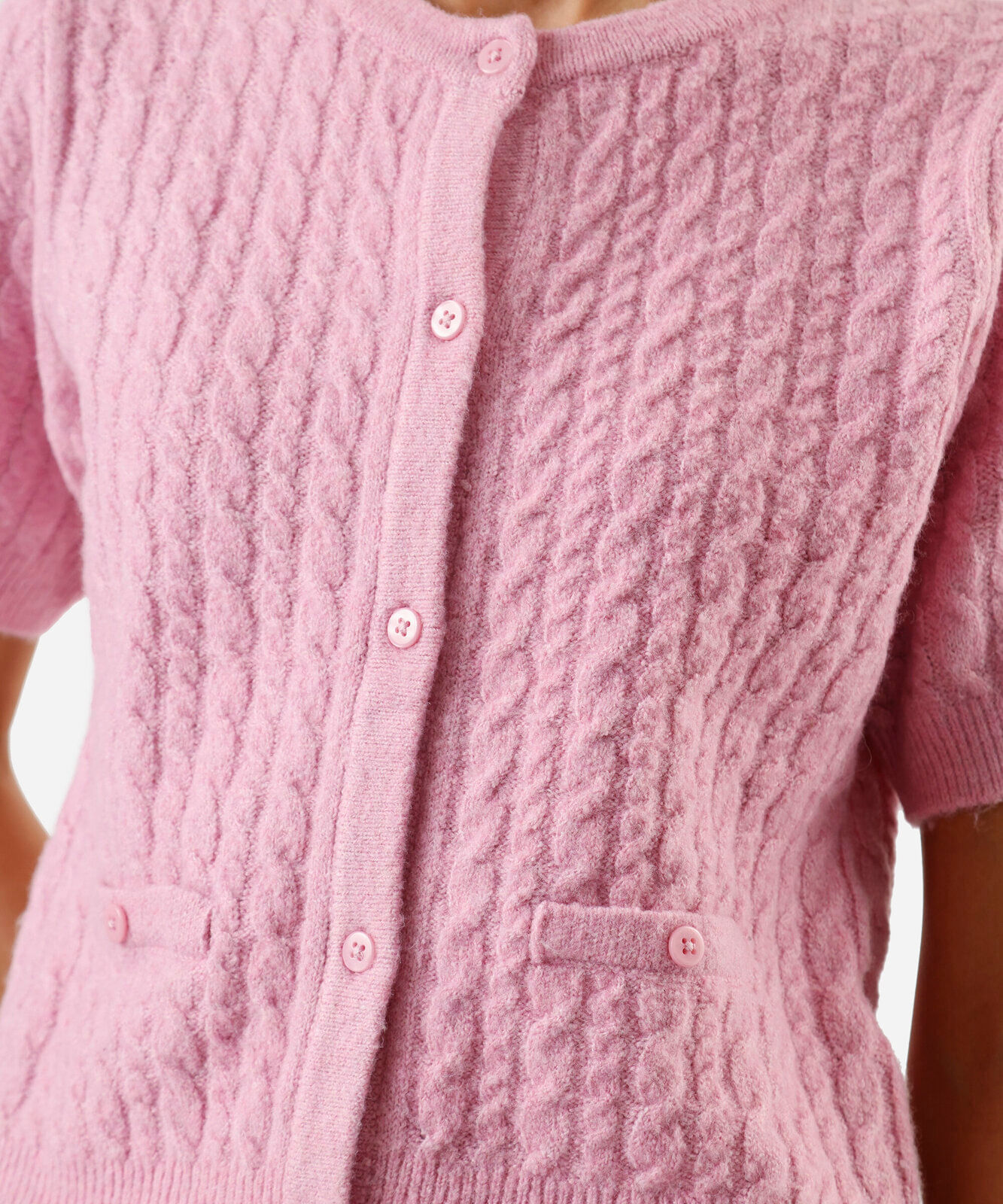 blusa feminina de tricot manga curta texturizada rosa