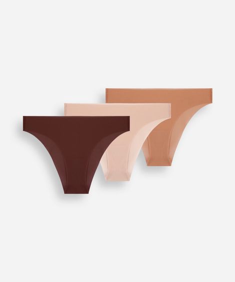 kit de 3 calcinhas biquíni feminina com corte a fio colorido