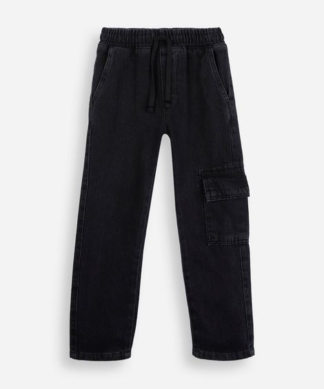 calça jogger cargo infantil jeans preta