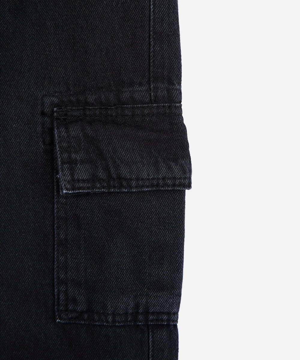 calça jogger cargo infantil jeans preta