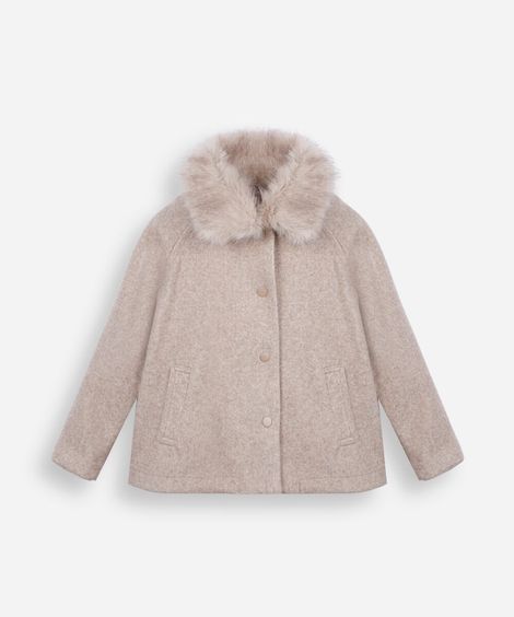 casaco infantil com gola de pelúcia texturizado bege