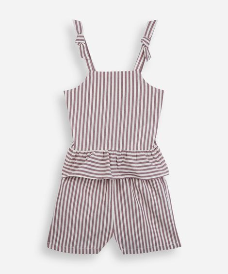 conjunto curto infantil com algodão listrado colorido