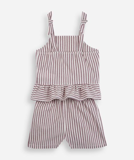 conjunto curto infantil com algodão listrado colorido