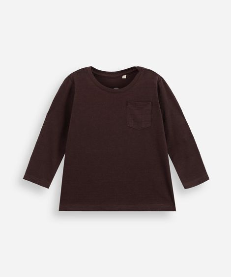 camiseta infantil com bolso manga longa marrom