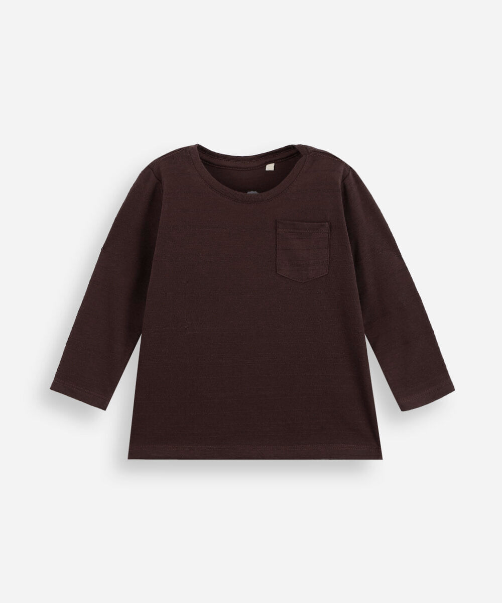 camiseta infantil com bolso manga longa marrom