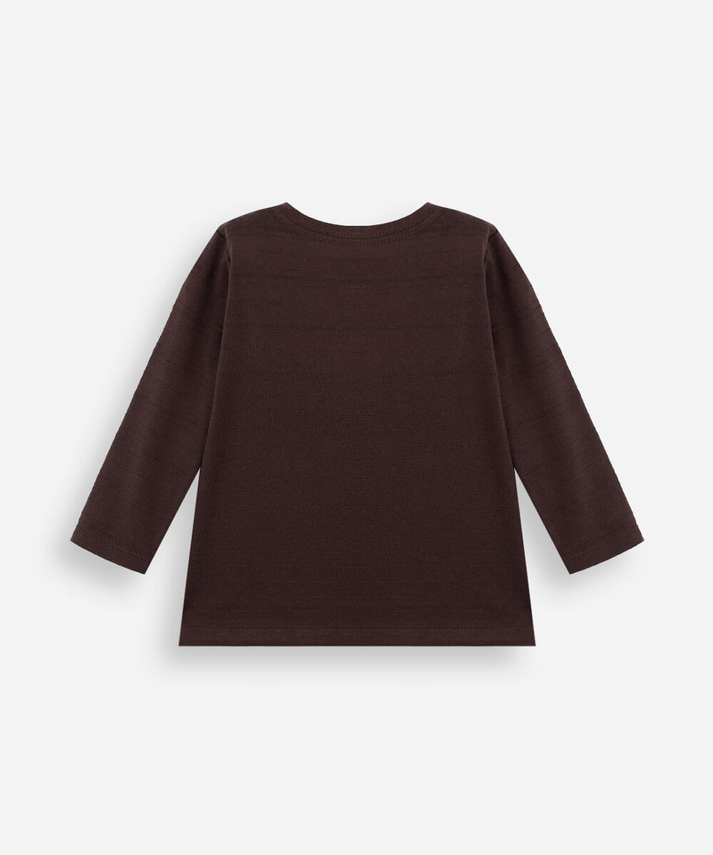 camiseta infantil com bolso manga longa marrom