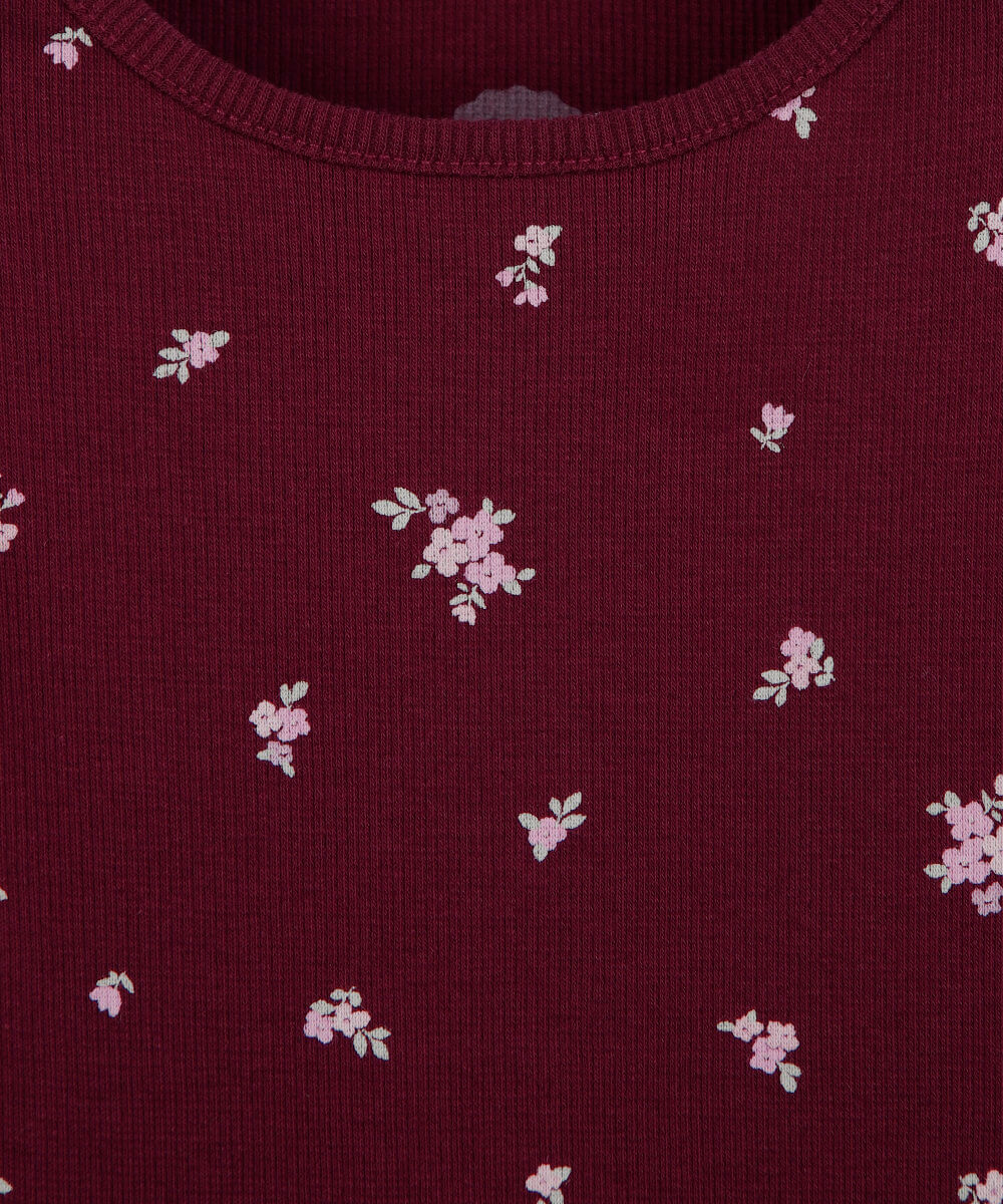 blusa infantil de algodão manga longa canelada floral vinho