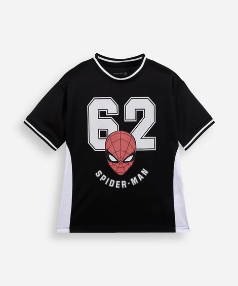 camiseta infantil manga curta com recorte homem aranha preta