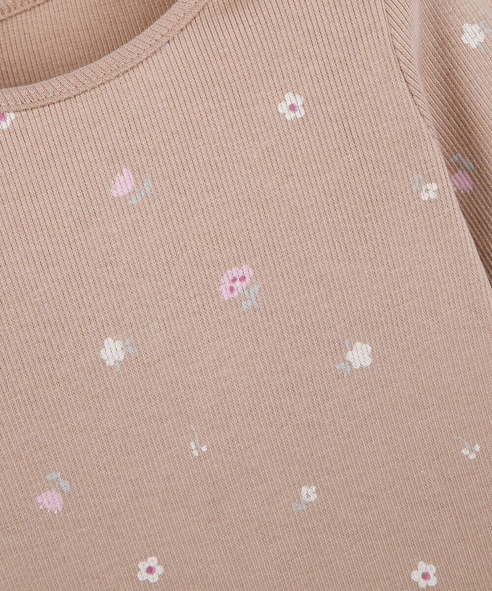 blusa infantil de algodão manga longa canelada floral marrom